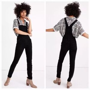 Madewell Skinny Overalls Jeans in Lunar Wash Black S Women's Denim Side Zip